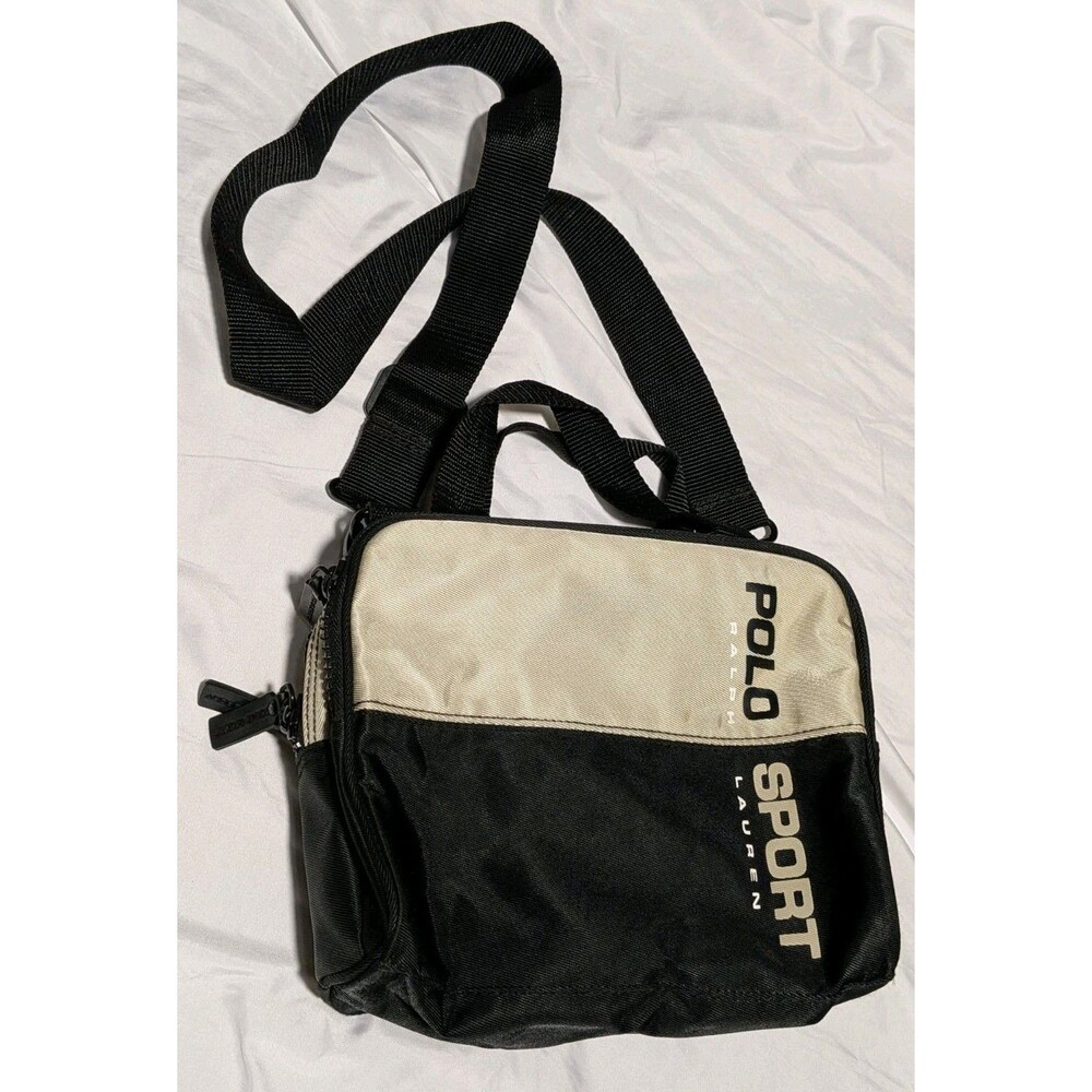 Ralph Lauren Polo Sport Vtg 90s Y2K Medium Crossbody Bag Black Nylon 9x8x4
